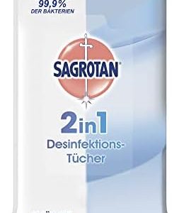 Sagrotan 2in1 Desinfektionstücher – effiziente Hygiene für Hände und Oberflächen – 40 feuchte Tücher in wiederverschließ