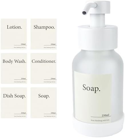 Designfabrik Hamburg | Glas Seifenspender für Bad und Küche | Edelstahl-Pumpspender, modern und elegant | 250ml, Schwarz