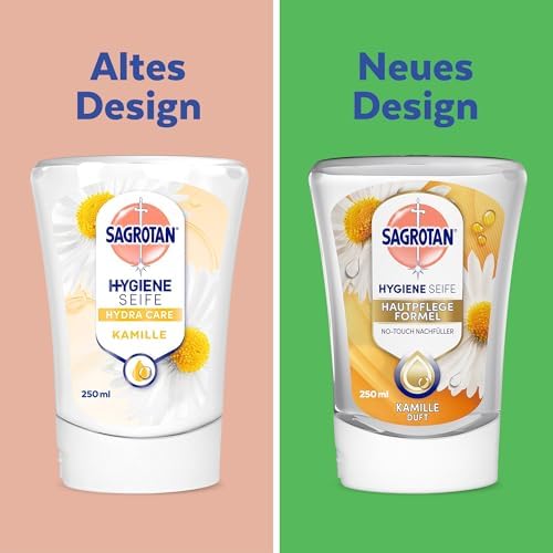 Sagrotan No-Touch Starter-Set – Automatischer Seifenspender mit Kamille für hygienische Reinigung in jedem Bad – 1 x 250