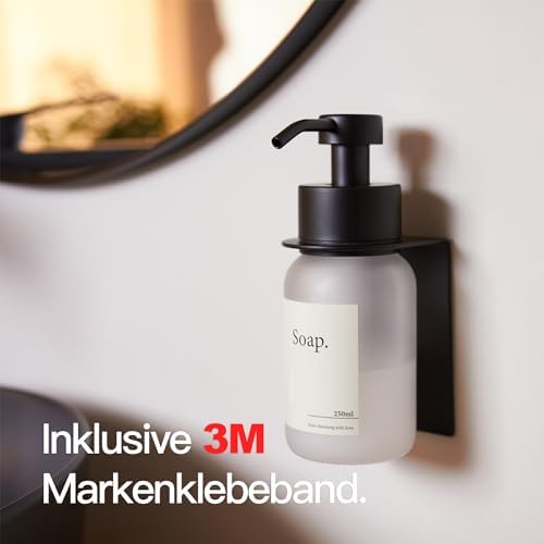 Designfabrik Hamburg | Glas Seifenspender für Bad und Küche | Edelstahl-Pumpspender, modern und elegant | 250ml, Schwarz