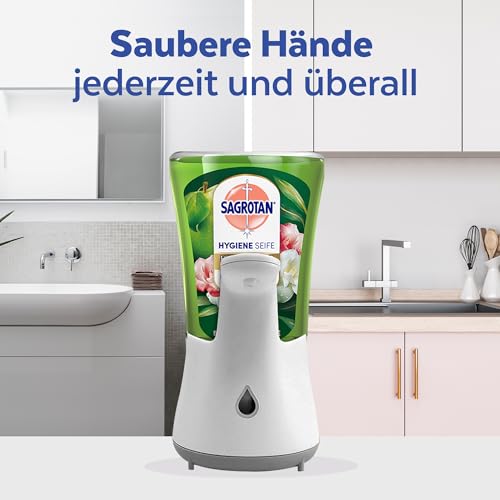 Sagrotan No-Touch Nachfüller für automatischen Seifenspender - Blühende Apfelwiese Duft, 5 x 250 ml Handseife für frisch