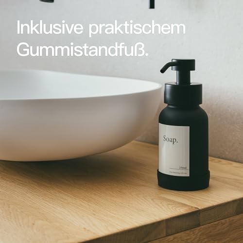 Designfabrik Hamburg | Glas Seifenspender für Bad und Küche | Edelstahl-Pumpspender, modern und elegant | 250ml, Schwarz