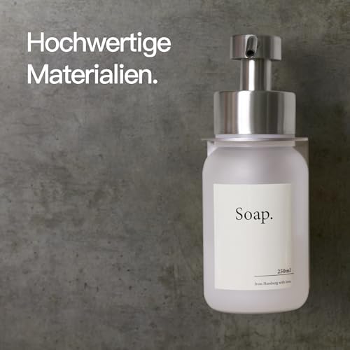 Designfabrik Hamburg | Glas Seifenspender für Bad und Küche | Edelstahl-Pumpspender, modern und elegant | 250ml, Schwarz