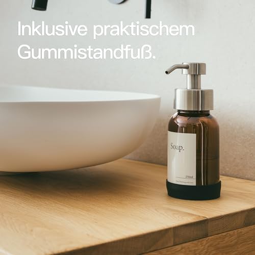 Designfabrik Hamburg | Glas Seifenspender für Bad und Küche | Edelstahl-Pumpspender, modern und elegant | 250ml, Schwarz