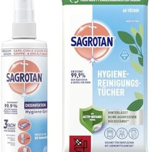 Sagrotan Hygiene-Spray 250 ml & Reinigungstücher 60 Stück - Effektive Desinfektion für Zuhause