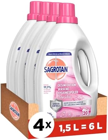 Sagrotan Wäsche-Hygienespüler Sensitiv – Effiziente Desinfektion für frische Wäsche im Vorteilspack (5 x 1,2 l)