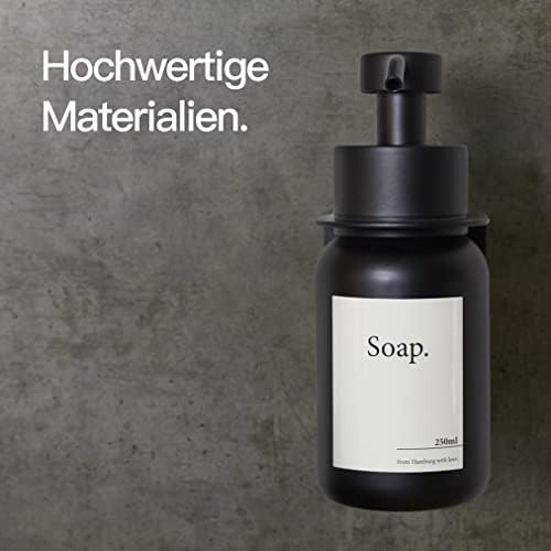 Designfabrik Hamburg | Glas Seifenspender für Bad und Küche | Edelstahl-Pumpspender, modern und elegant | 250ml, Schwarz