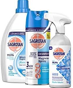Sagrotan Hygiene Set – 3-teiliges Bundle mit Desinfektionsspray, Textilerfrischer & Hygienespüler für frische Wäsche