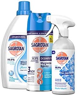 Sagrotan Hygiene Set – 3-teiliges Bundle mit Desinfektionsspray, Textilerfrischer & Hygienespüler für frische Wäsche
