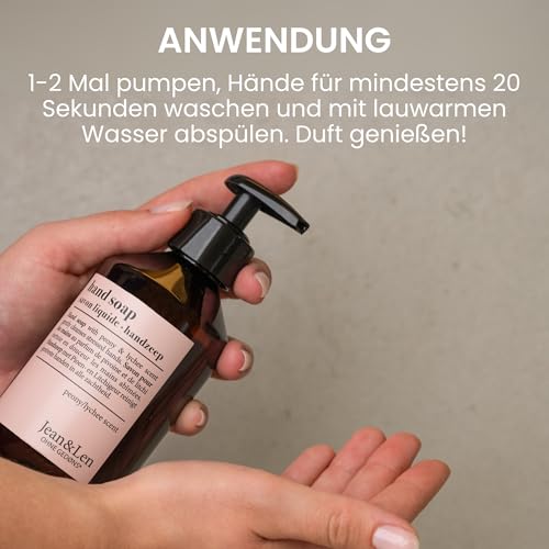 Jean & Len Handseife Pfingstrose & Litschi – Sanfte Reinigung für geschmeidige Hände, 250 ml, vegan & ohne Mikroplastik