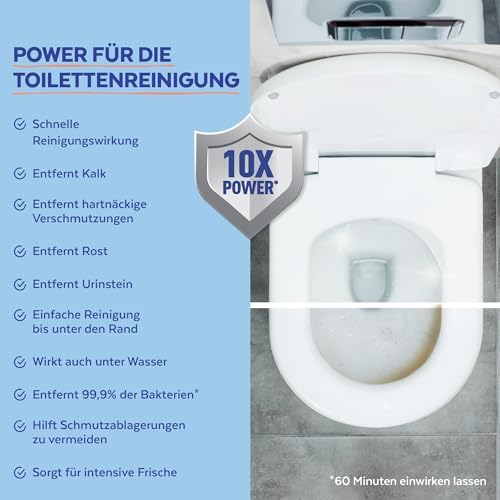 Sagrotan WC-Reiniger Ozeanfrische – 2in1 Reinigungskraft mit Antischmutzfilm für hygienische Frische im Bad – 4 x 750 ml