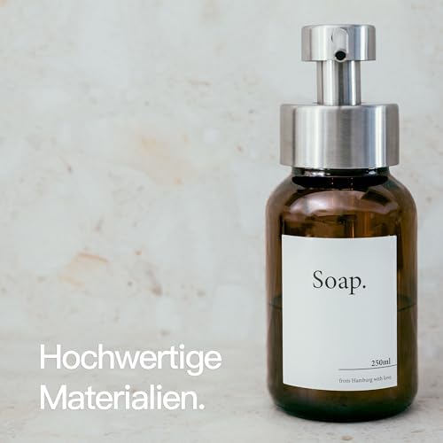 Designfabrik Hamburg | Glas Seifenspender für Bad und Küche | Edelstahl-Pumpspender, modern und elegant | 250ml, Schwarz