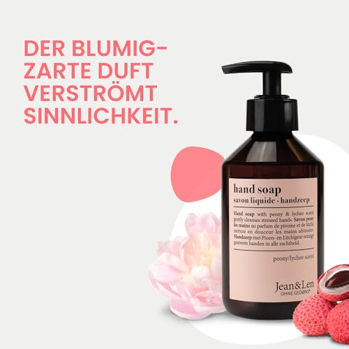 Jean & Len Handseife Pfingstrose & Litschi – Sanfte Reinigung für geschmeidige Hände, 250 ml, vegan & ohne Mikroplastik