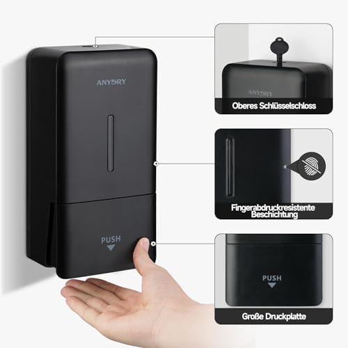 anydry Wandmontierter Manueller Druck-Seifenspender 800 ml, Sichtfenster, einfacher Wechsel, ideal für Haushalt & Gewerb