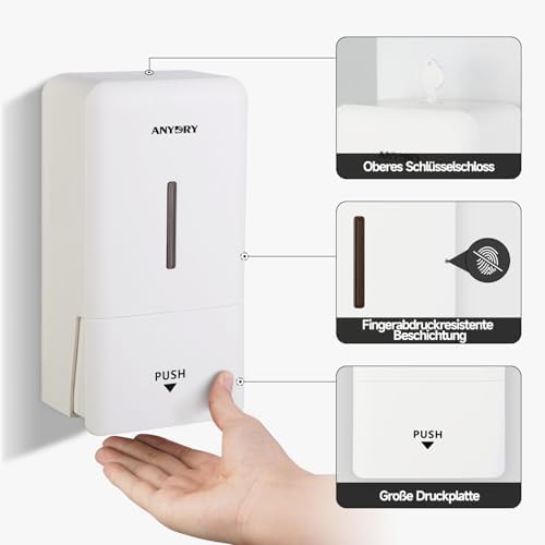 anydry Wandmontierter Manueller Druck-Seifenspender 800 ml, Sichtfenster, einfacher Wechsel, ideal für Haushalt & Gewerb