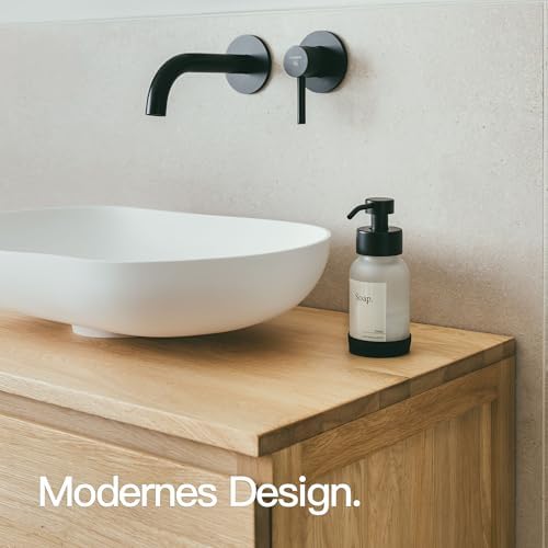 Designfabrik Hamburg | Glas Seifenspender für Bad und Küche | Edelstahl-Pumpspender, modern und elegant | 250ml, Schwarz