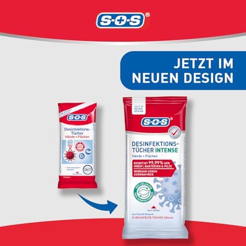 SOS Desinfektionstücher INTENSE – Biologisch abbaubar für Hände & Flächen | 99,99% Schutz gegen Bakterien & Viren | Idea
