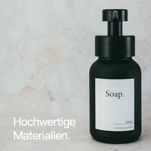 Designfabrik Hamburg | Glas Seifenspender für Bad und Küche | Edelstahl-Pumpspender, modern und elegant | 250ml, Schwarz