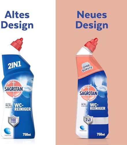 Sagrotan WC-Reiniger Ozeanfrische – 2in1 Reinigungskraft mit Antischmutzfilm für hygienische Frische im Bad – 4 x 750 ml