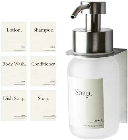 Designfabrik Hamburg | Glas Seifenspender für Bad und Küche | Edelstahl-Pumpspender, modern und elegant | 250ml, Schwarz