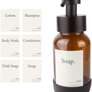 Designfabrik Hamburg | Glas Seifenspender für Bad und Küche | Edelstahl-Pumpspender, modern und elegant | 250ml, Schwarz