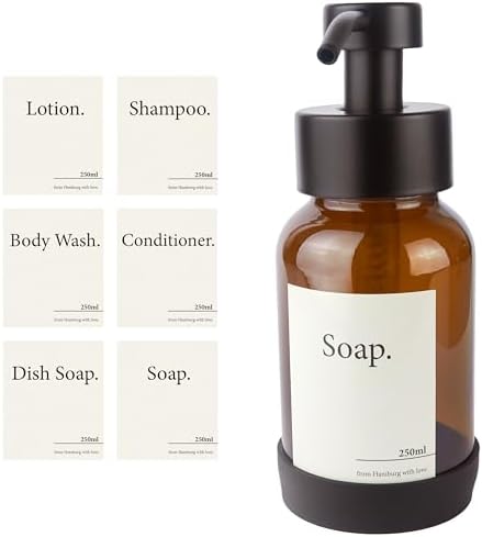 Designfabrik Hamburg | Glas Seifenspender für Bad und Küche | Edelstahl-Pumpspender, modern und elegant | 250ml, Schwarz