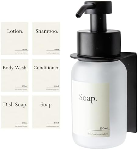 Designfabrik Hamburg | Glas Seifenspender für Bad und Küche | Edelstahl-Pumpspender, modern und elegant | 250ml, Schwarz