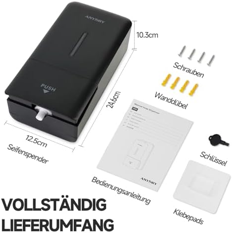 anydry Wandmontierter Manueller Druck-Seifenspender 800 ml, Sichtfenster, einfacher Wechsel, ideal für Haushalt & Gewerb
