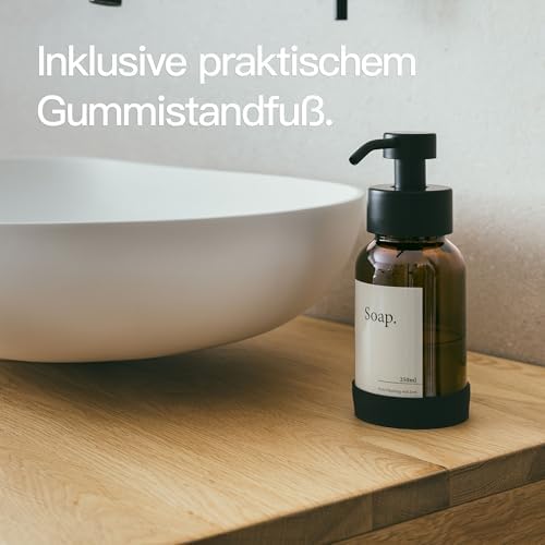Designfabrik Hamburg | Glas Seifenspender für Bad und Küche | Edelstahl-Pumpspender, modern und elegant | 250ml, Schwarz