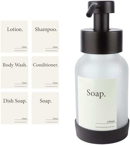 Designfabrik Hamburg | Glas Seifenspender für Bad und Küche | Edelstahl-Pumpspender, modern und elegant | 250ml, Schwarz
