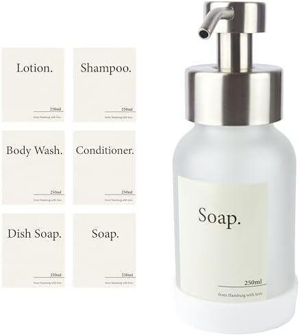 Designfabrik Hamburg | Glas Seifenspender für Bad und Küche | Edelstahl-Pumpspender, modern und elegant | 250ml, Schwarz