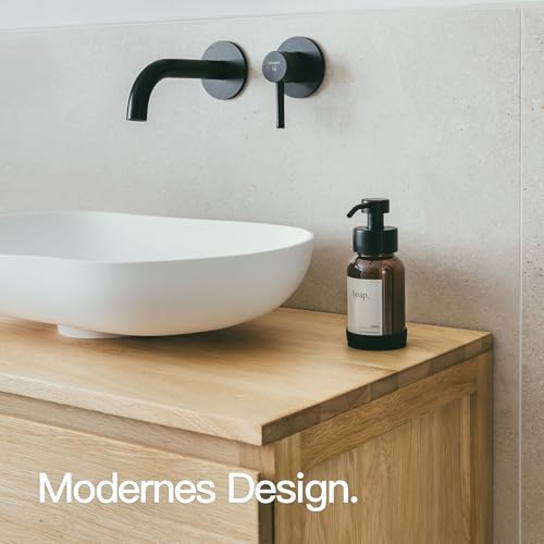 Designfabrik Hamburg | Glas Seifenspender für Bad und Küche | Edelstahl-Pumpspender, modern und elegant | 250ml, Schwarz