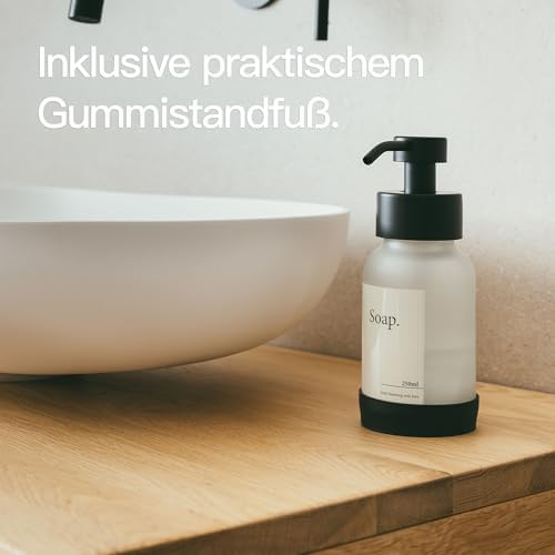 Designfabrik Hamburg | Glas Seifenspender für Bad und Küche | Edelstahl-Pumpspender, modern und elegant | 250ml, Schwarz