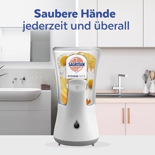 Sagrotan No-Touch Starter-Set – Automatischer Seifenspender mit Kamille für hygienische Reinigung in jedem Bad – 1 x 250