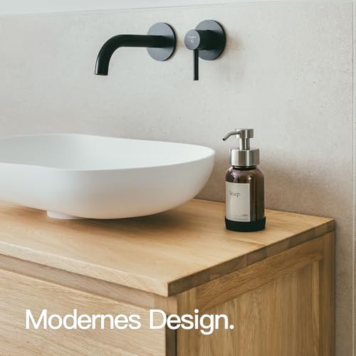 Designfabrik Hamburg | Glas Seifenspender für Bad und Küche | Edelstahl-Pumpspender, modern und elegant | 250ml, Schwarz