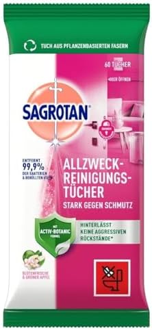Sagrotan Allzweck-Reinigungstücher mit Blütenfrische & grünem Apfel – Effiziente Reinigung für Ihr Zuhause, 1er Pack (60