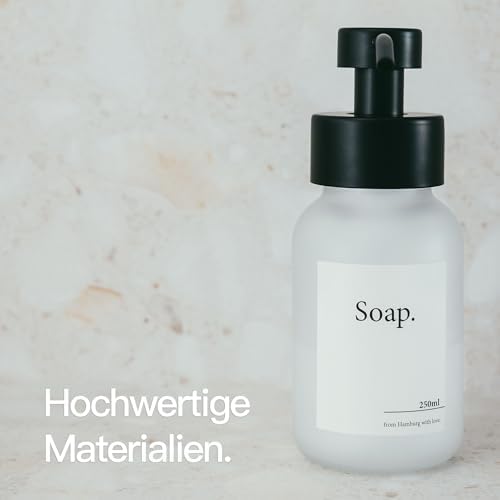 Designfabrik Hamburg | Glas Seifenspender für Bad und Küche | Edelstahl-Pumpspender, modern und elegant | 250ml, Schwarz