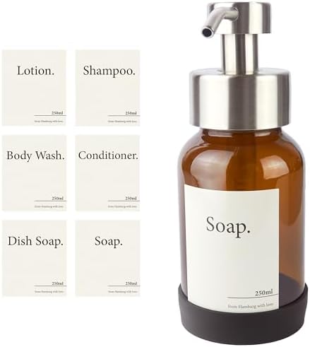 Designfabrik Hamburg | Glas Seifenspender für Bad und Küche | Edelstahl-Pumpspender, modern und elegant | 250ml, Schwarz