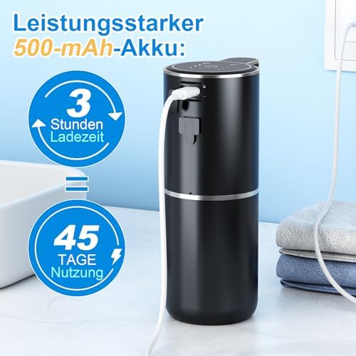 Automatischer Seifenspender von mit Infrarotsensor, 380ml, USB wiederaufladbar, IPX5 wasserdicht für Bad, Küche und Toi
