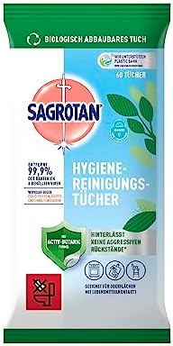 Sagrotan Hygienereinigungstücher – Effektive Desinfektion für hohe Hygieneansprüche – 5 x 60 Tücher in praktischer Verpa