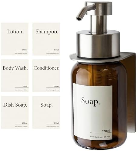 Designfabrik Hamburg | Glas Seifenspender für Bad und Küche | Edelstahl-Pumpspender, modern und elegant | 250ml, Schwarz