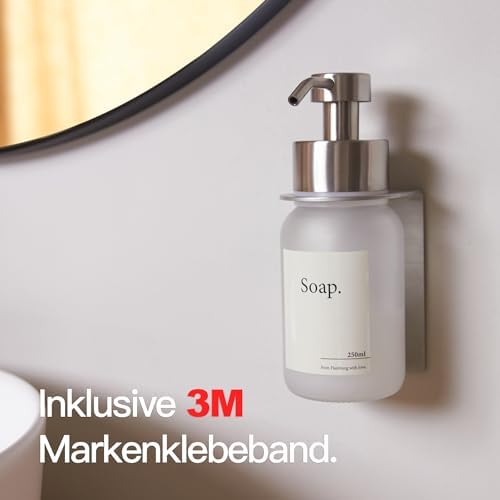 Designfabrik Hamburg | Glas Seifenspender für Bad und Küche | Edelstahl-Pumpspender, modern und elegant | 250ml, Schwarz