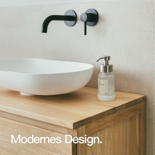 Designfabrik Hamburg | Glas Seifenspender für Bad und Küche | Edelstahl-Pumpspender, modern und elegant | 250ml, Schwarz