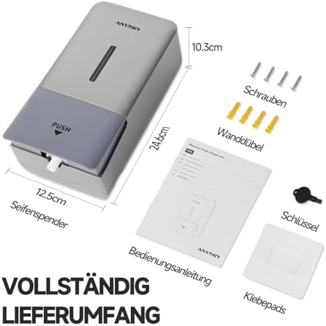 anydry Wandmontierter Manueller Druck-Seifenspender 800 ml, Sichtfenster, einfacher Wechsel, ideal für Haushalt & Gewerb