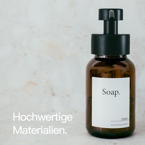 Designfabrik Hamburg | Glas Seifenspender für Bad und Küche | Edelstahl-Pumpspender, modern und elegant | 250ml, Schwarz