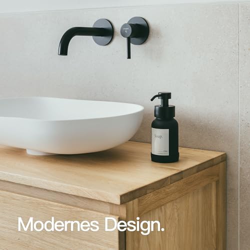Designfabrik Hamburg | Glas Seifenspender für Bad und Küche | Edelstahl-Pumpspender, modern und elegant | 250ml, Schwarz