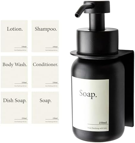 Designfabrik Hamburg | Glas Seifenspender für Bad und Küche | Edelstahl-Pumpspender, modern und elegant | 250ml, Schwarz