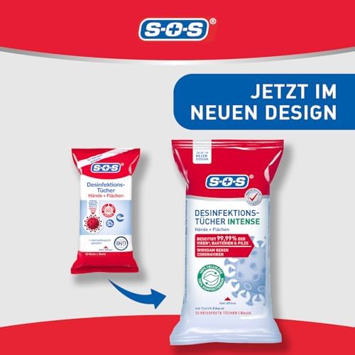 SOS Desinfektionstücher INTENSE – Biologisch abbaubar für Hände & Flächen | 99,99% Schutz gegen Bakterien & Viren | Idea