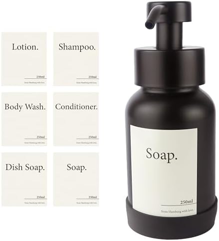 Designfabrik Hamburg | Glas Seifenspender für Bad und Küche | Edelstahl-Pumpspender, modern und elegant | 250ml, Schwarz