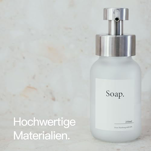 Designfabrik Hamburg | Glas Seifenspender für Bad und Küche | Edelstahl-Pumpspender, modern und elegant | 250ml, Schwarz